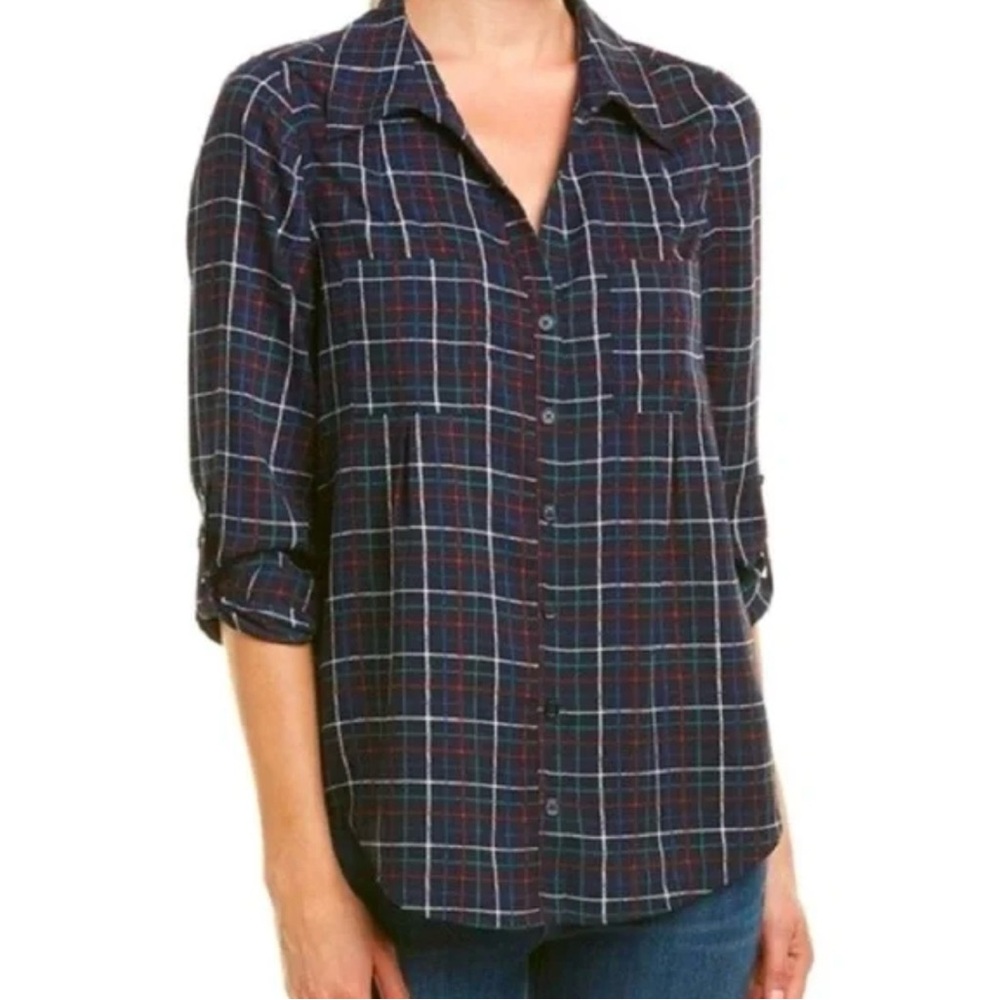 Joie Navy and Red Plaid Button-Down Shirt